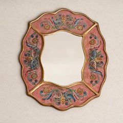 Vintage Peruvian Mid-Century Hand-Painted Wooden Wall Mirror