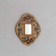 Peruanischer handbemalter Vintage-Wandspiegel aus Holz aus der Mitte des Jahrhunderts