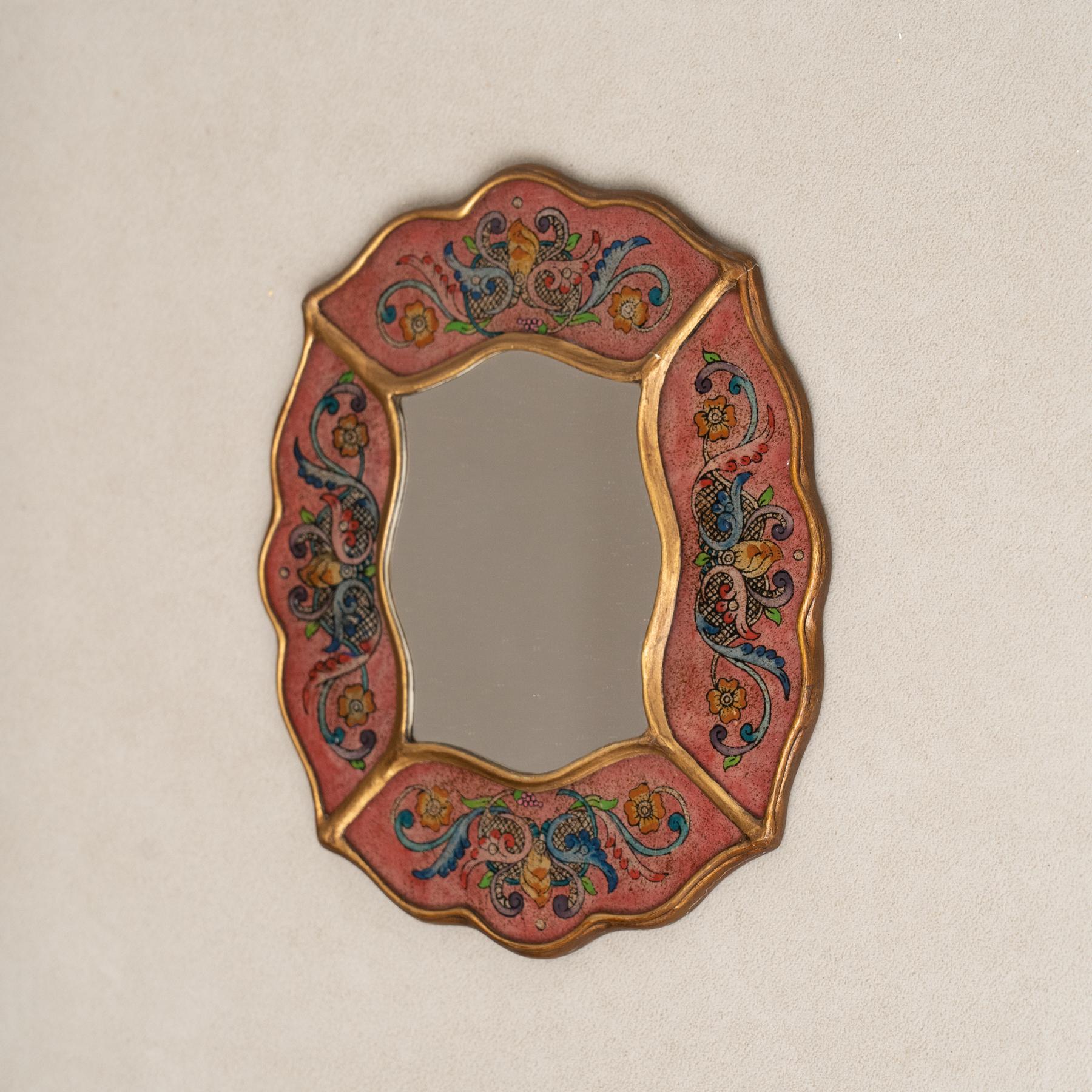 Mid-Century Modern Vintage Peruvian Mid-Century Hand-Painted Wooden Wall Mirror For Sale