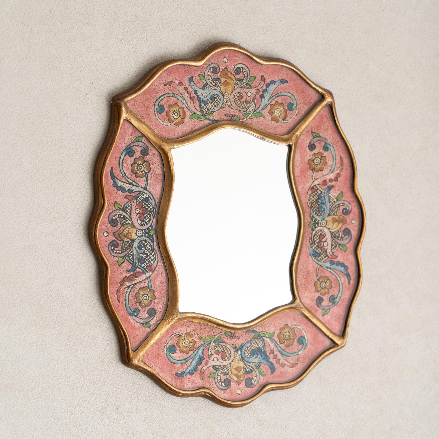 Mid-Century Modern Miroir mural péruvien du milieu du siècle dernier, peint à la main