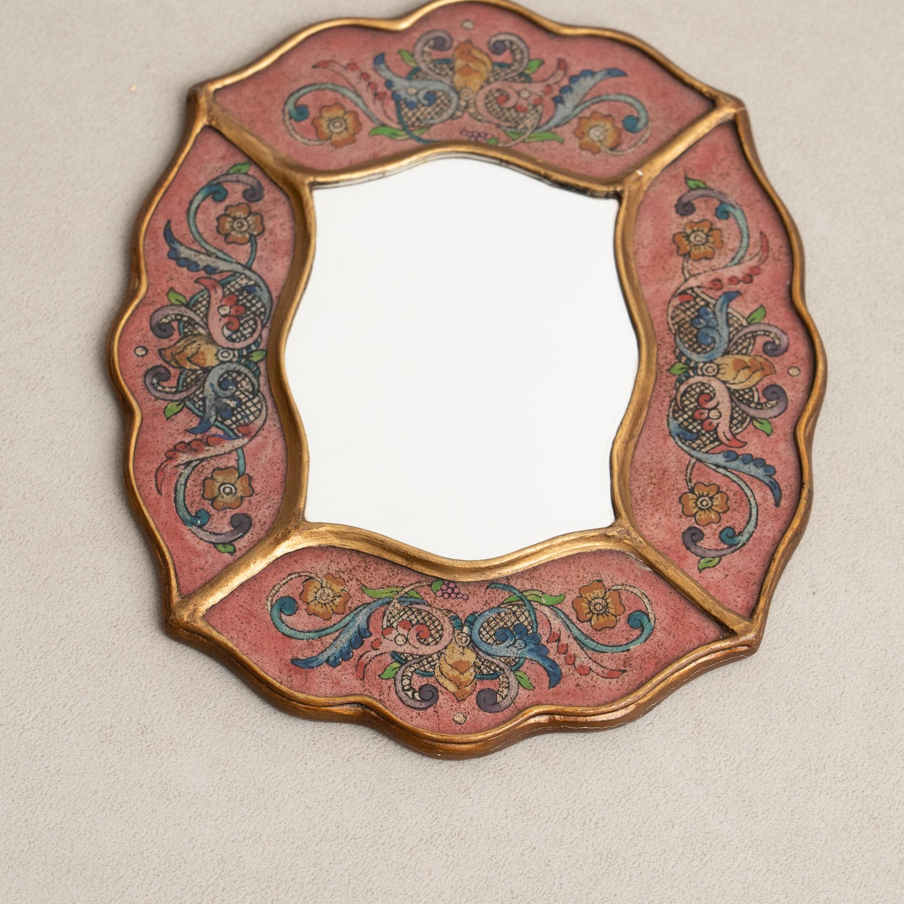Mid-20th Century Vintage Peruvian Mid-Century Hand-Painted Wooden Wall Mirror For Sale