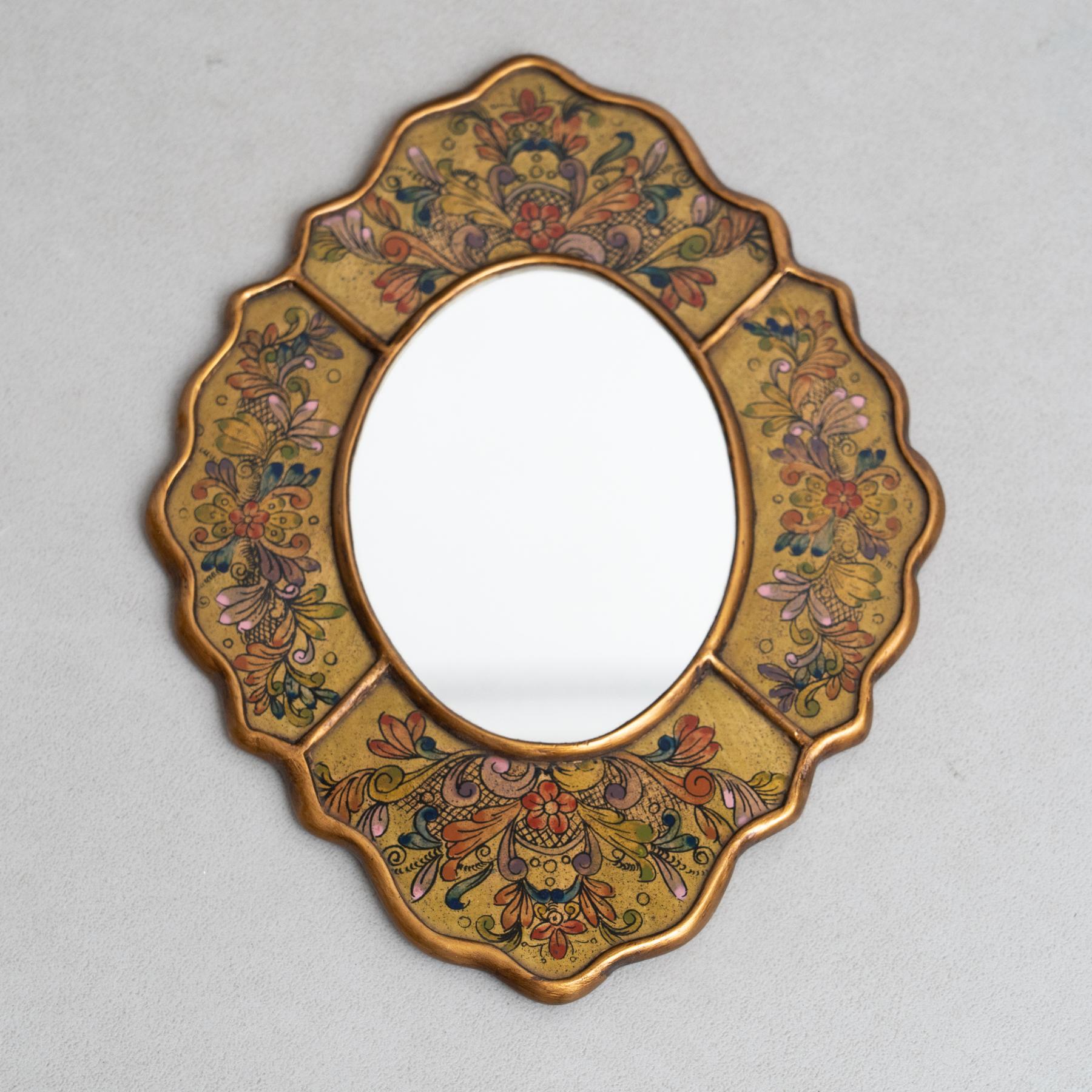 Milieu du XXe siècle Miroir mural péruvien du milieu du siècle dernier, peint à la main en vente