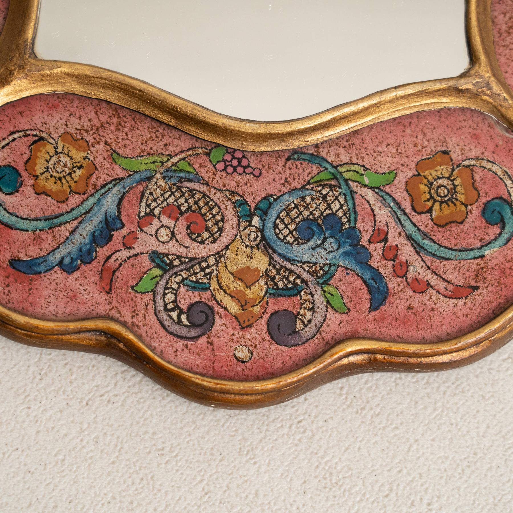 Bois Miroir mural péruvien du milieu du siècle dernier, peint à la main
