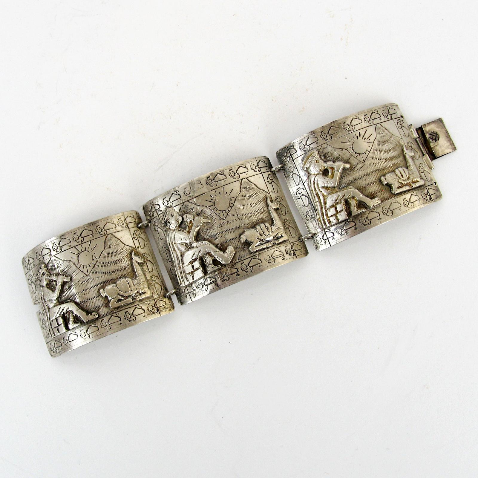 Vintage Peruvian Silver Bracelet from Industria Peruana, 1920s 2