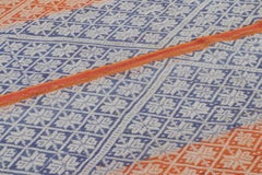 Vintage Peruvian Square Kilim, Blue & Orange Diamond Lattice Design-Rug & Kilim