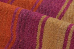 Vintage Peruvian Square Kilim, Pink & Orange Striped Tribal Design - Rug & Kilim