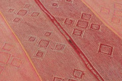 Vintage Peruvian Square Kilim, Pink & Red Geometric Striped Design - Rug & Kilim