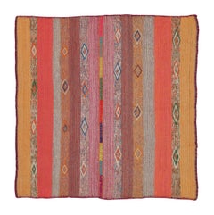 Vintage Peruvian Square Kilim, Polychromatic Geometric Stripes - Rug & Kilim