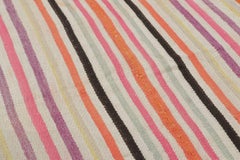 Vintage Peruvian Square Kilim, Polychromatic Pastel Striped Design - Rug & Kilim