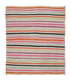 Vintage Peruvian Square Kilim, Polychromatic Pastel Striped Design - Rug & Kilim