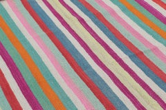Vintage Peruvian Square Kilim, Vibrant Polychromatic Stripes - Rug & Kilim