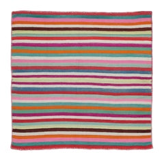 Vintage Peruvian Square Kilim, Vibrant Polychromatic Stripes - Rug & Kilim