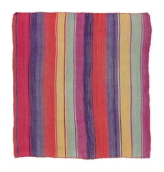 Vintage Peruvian Square Kilim, Vibrant Polychromatic Stripes - Rug & Kilim