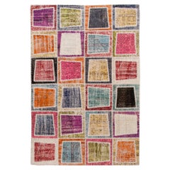 Vintage Peshawar Multicolor Geometric Square Pattern Wool Rug