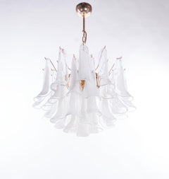 Vintage 24" Petal Chandelier White Murano Glass & Brass by La Murrina, Italy