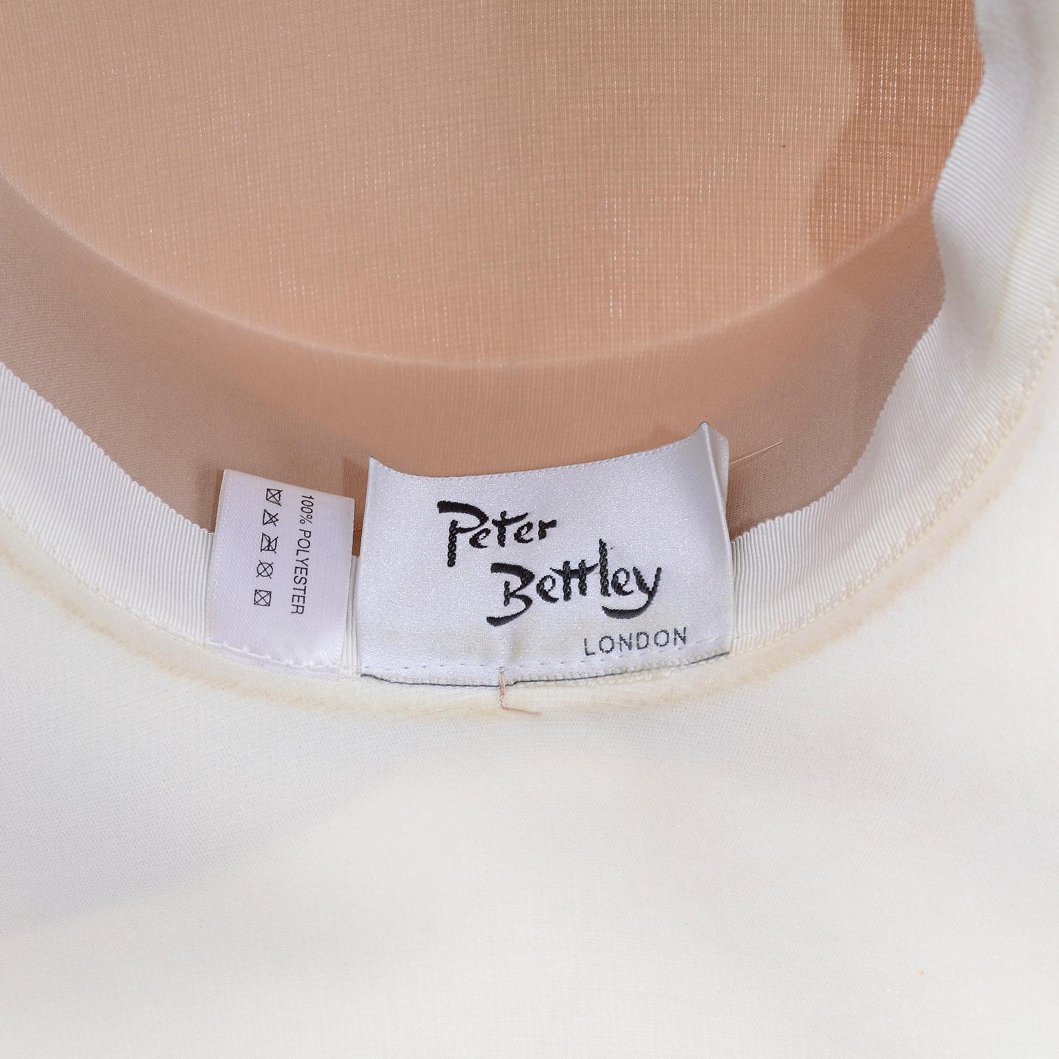 Vintage Peter Bettley London Milliner Cream & Peach Wide Brim Hat W Ribbon & Bow In Excellent Condition In Portland, OR