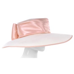 Vintage Peter Bettley London Milliner Cream & Peach Wide Brim Hat W Ribbon & Bow