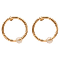 Vintage Peter Brams Pearl 14k Yellow Gold Hoop Earrings