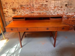 Vintage Peter Lovig Nielsen Flip Top Teak Desk with Two Drawer Cubbies, 1970