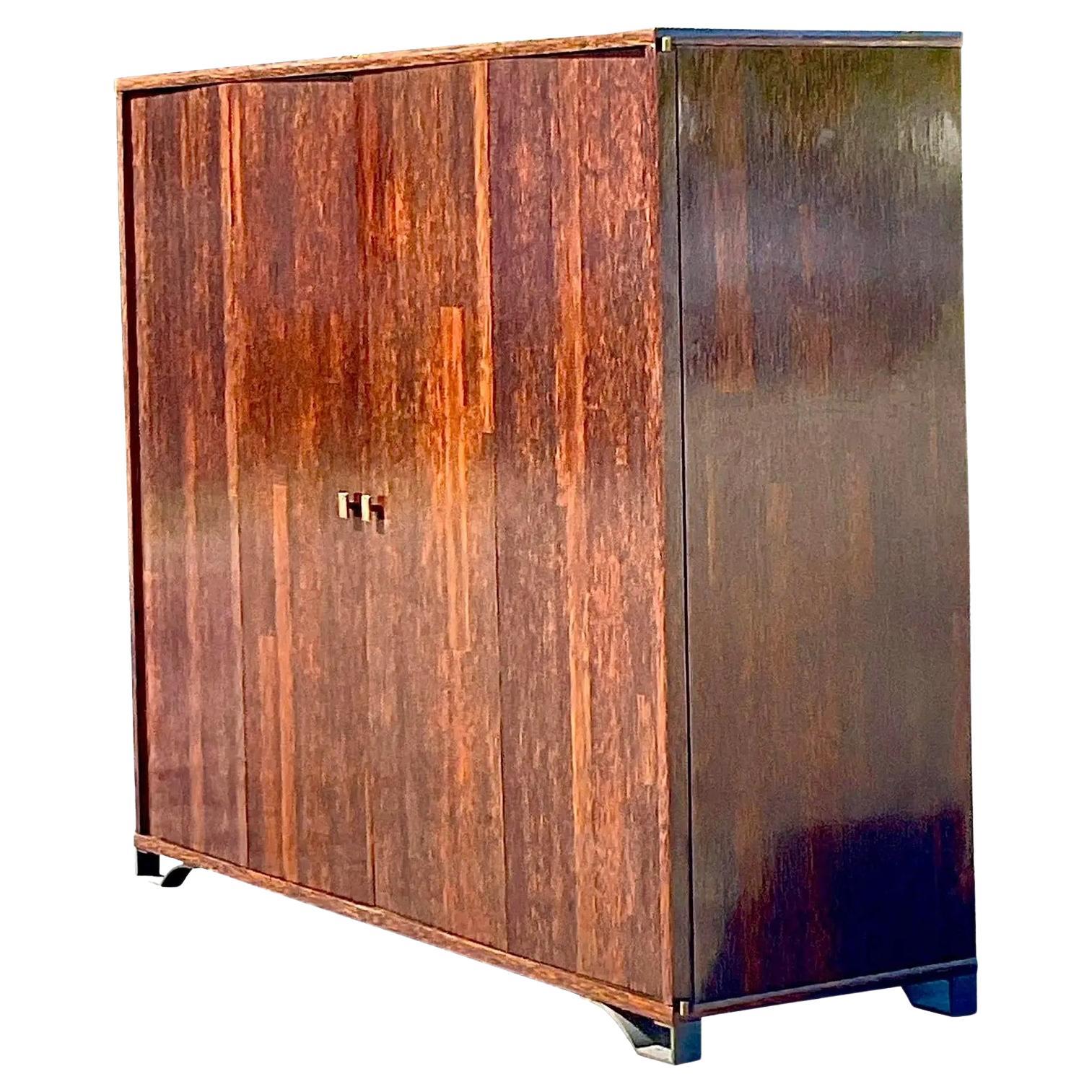 Vintage Peter Marino Custom Rosewood and Bronze Wall Unit For Sale