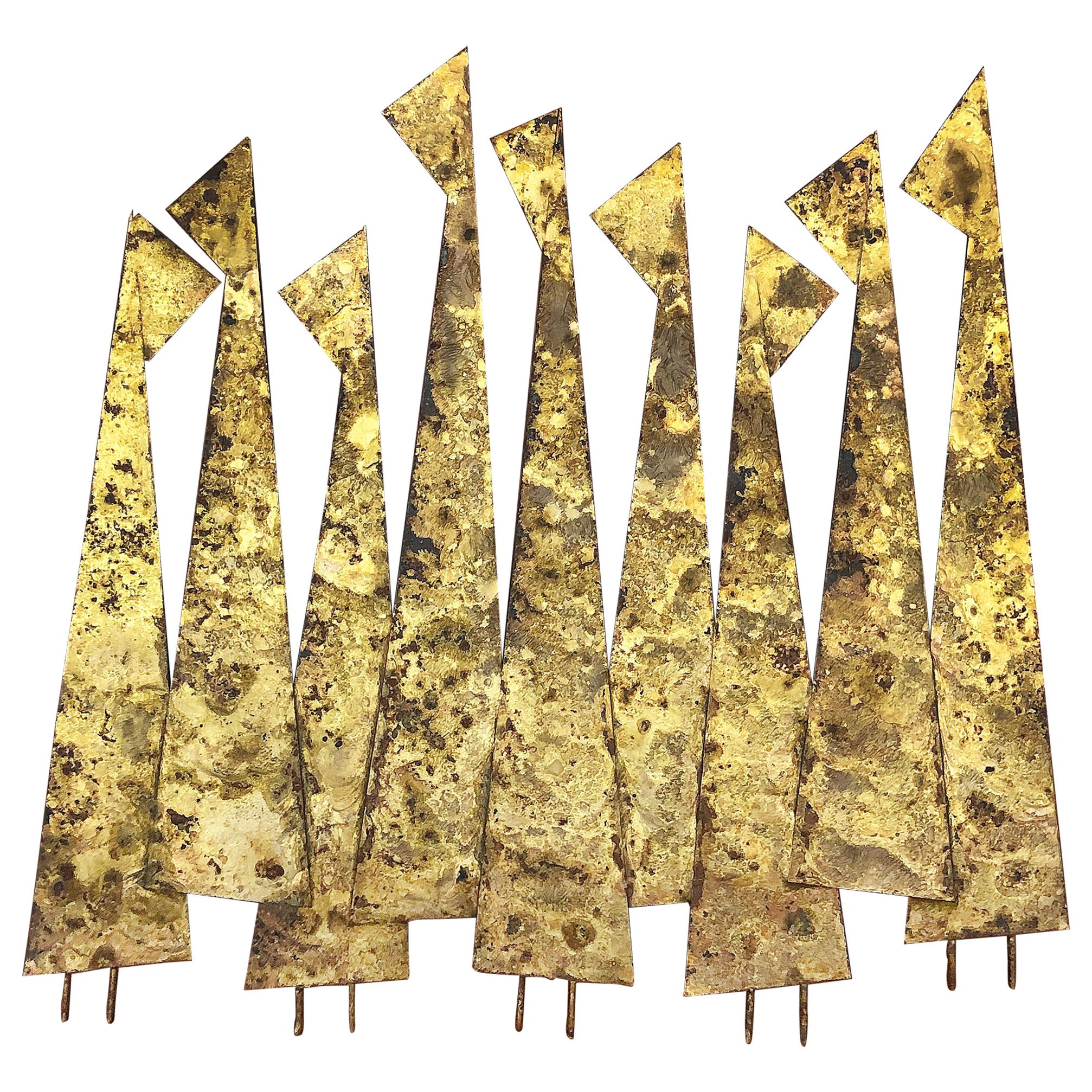 Abstract Peter Pepper Brutalist metal wall sculpture


Offered for sale is an abstract Mid-Century Modern metal Brutalist wall sculpture by Peter Pepper Products of Wilmington, California. The circa 1960s wall sculpture is mounted on walnut with