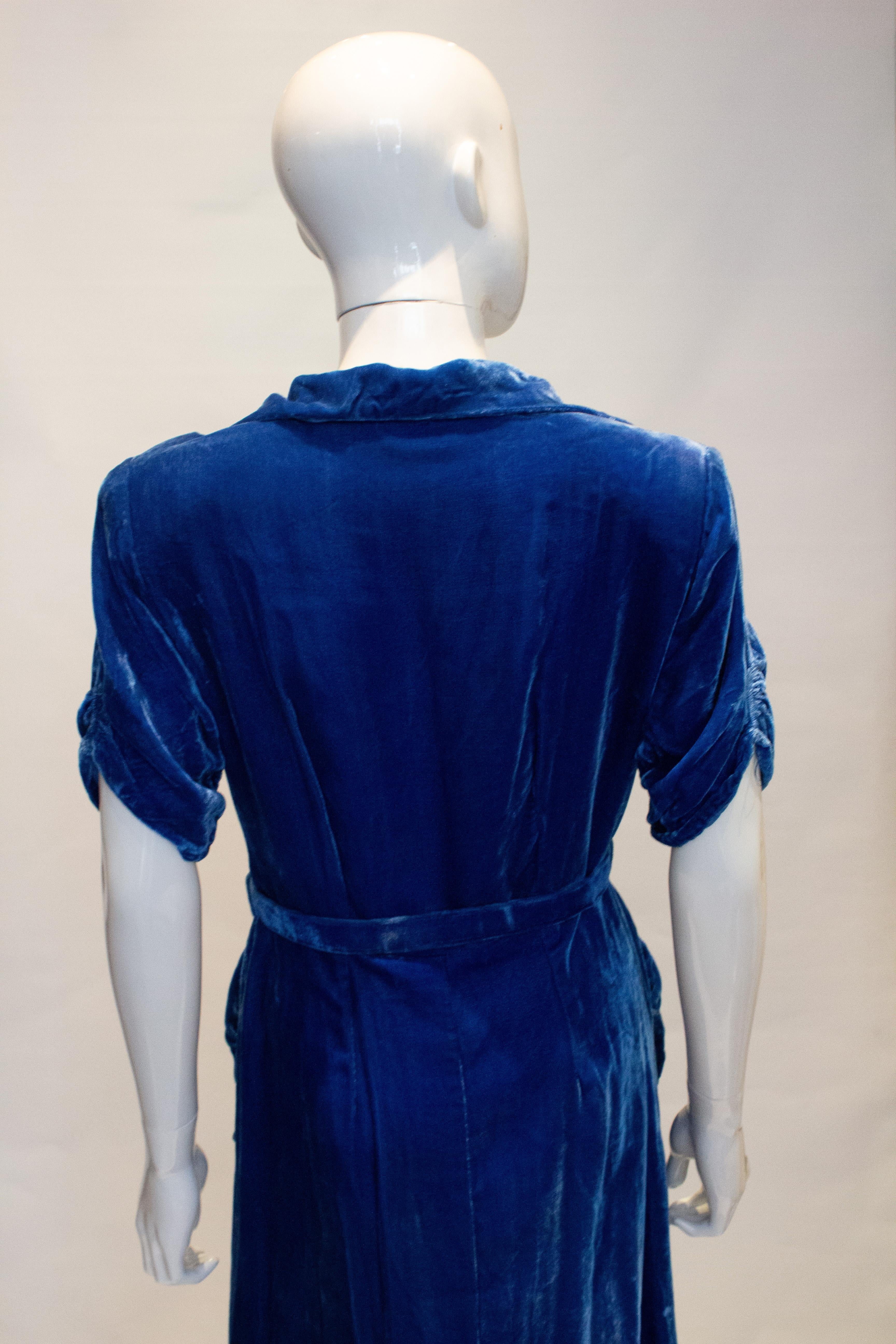 Black Vintage Peter Robinson Sky Blue Velvet Dress For Sale