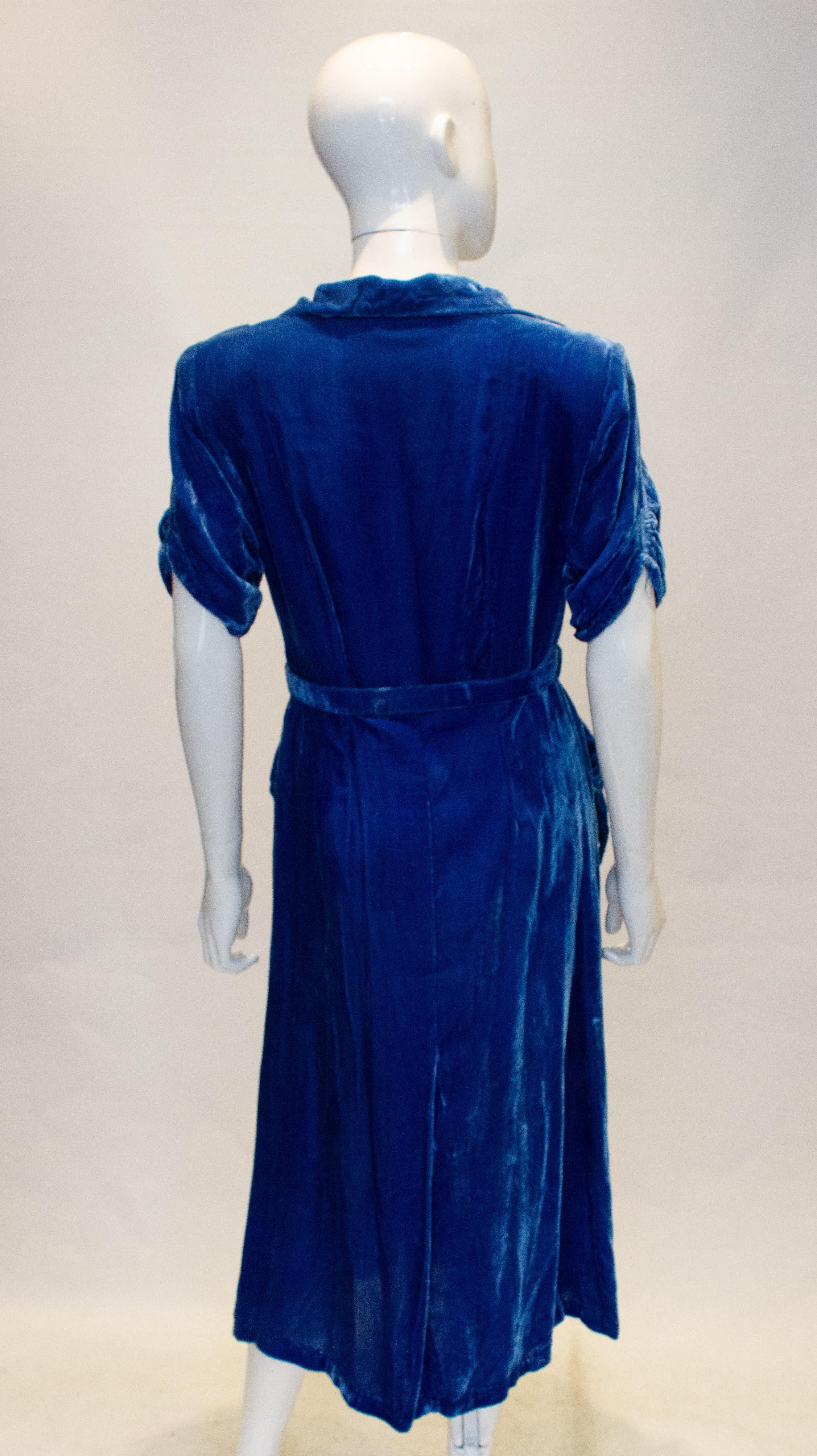Vintage Peter Robinson Sky Blue Velvet Dress In Good Condition For Sale In London, GB
