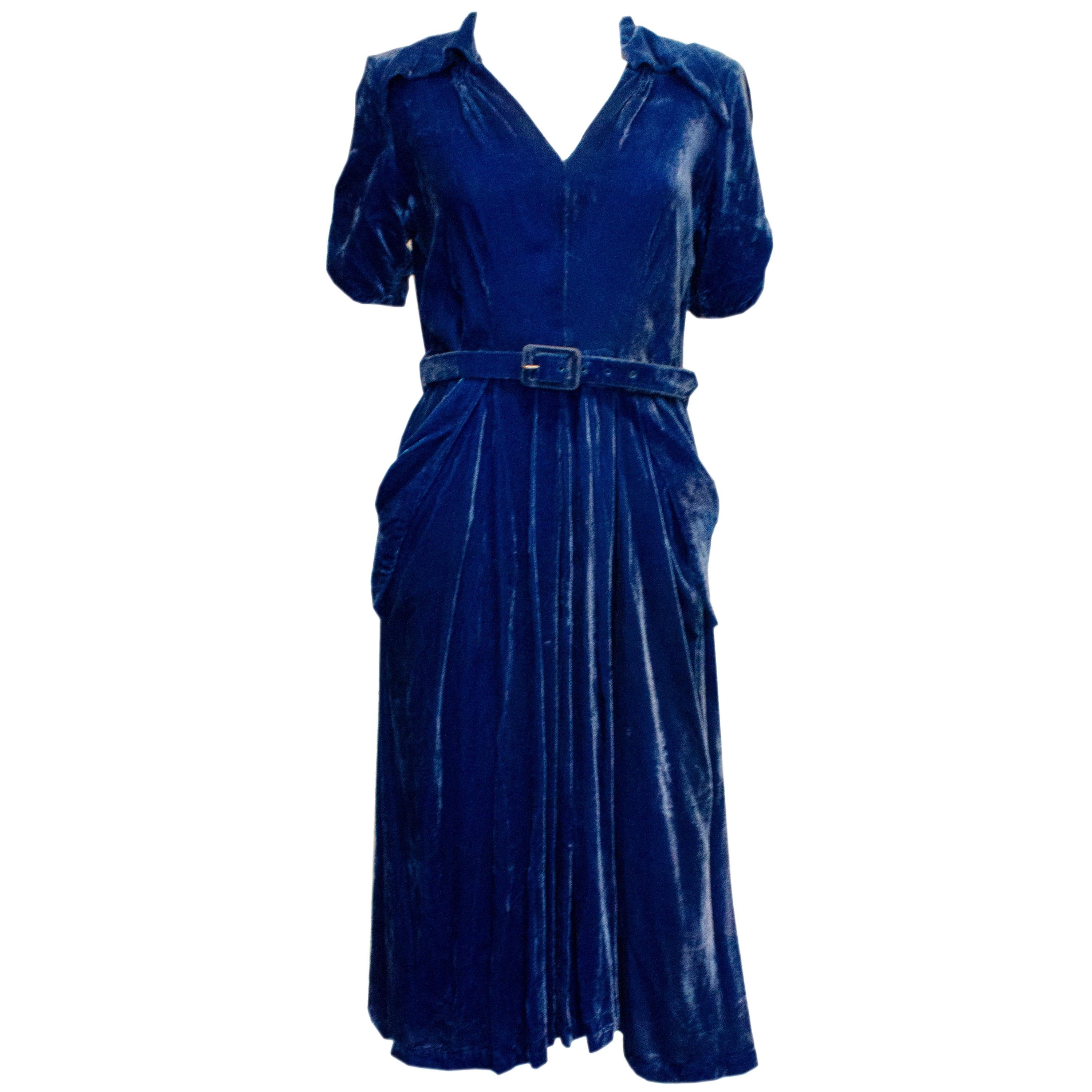 Vintage Peter Robinson Sky Blue Velvet Dress For Sale