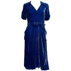 Retro Peter Robinson Sky Blue Velvet Dress