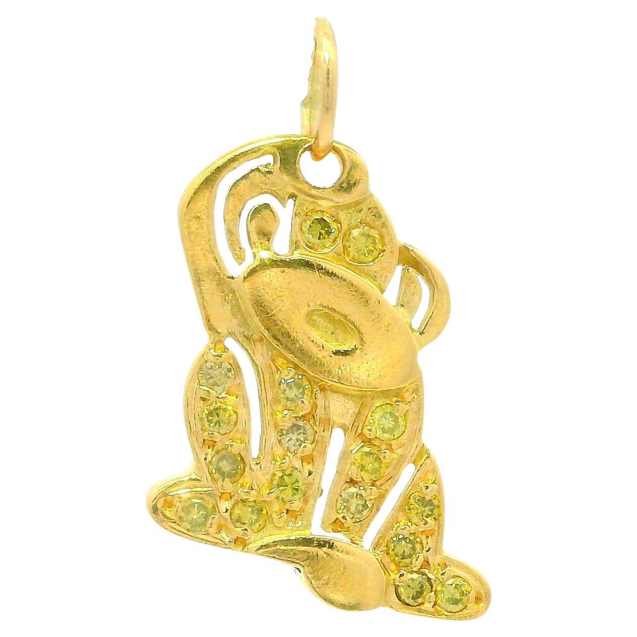 Vintage Petite 18k Gelbgold Fancy Diamond Curious Monkey Charm Anhänger