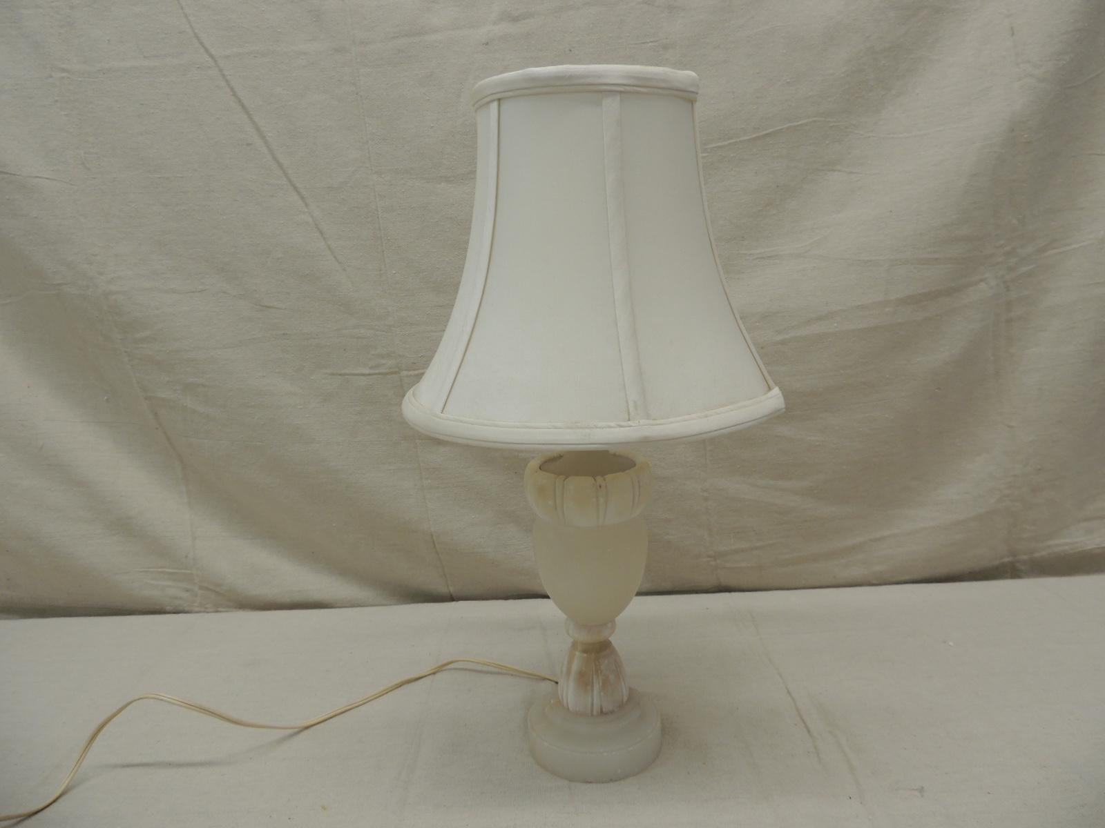 Vintage Petite Alabaster table lamp with silk shade
Size: 19.25