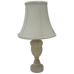 Vintage Petite Alabaster Table Lamp with Silk Shade