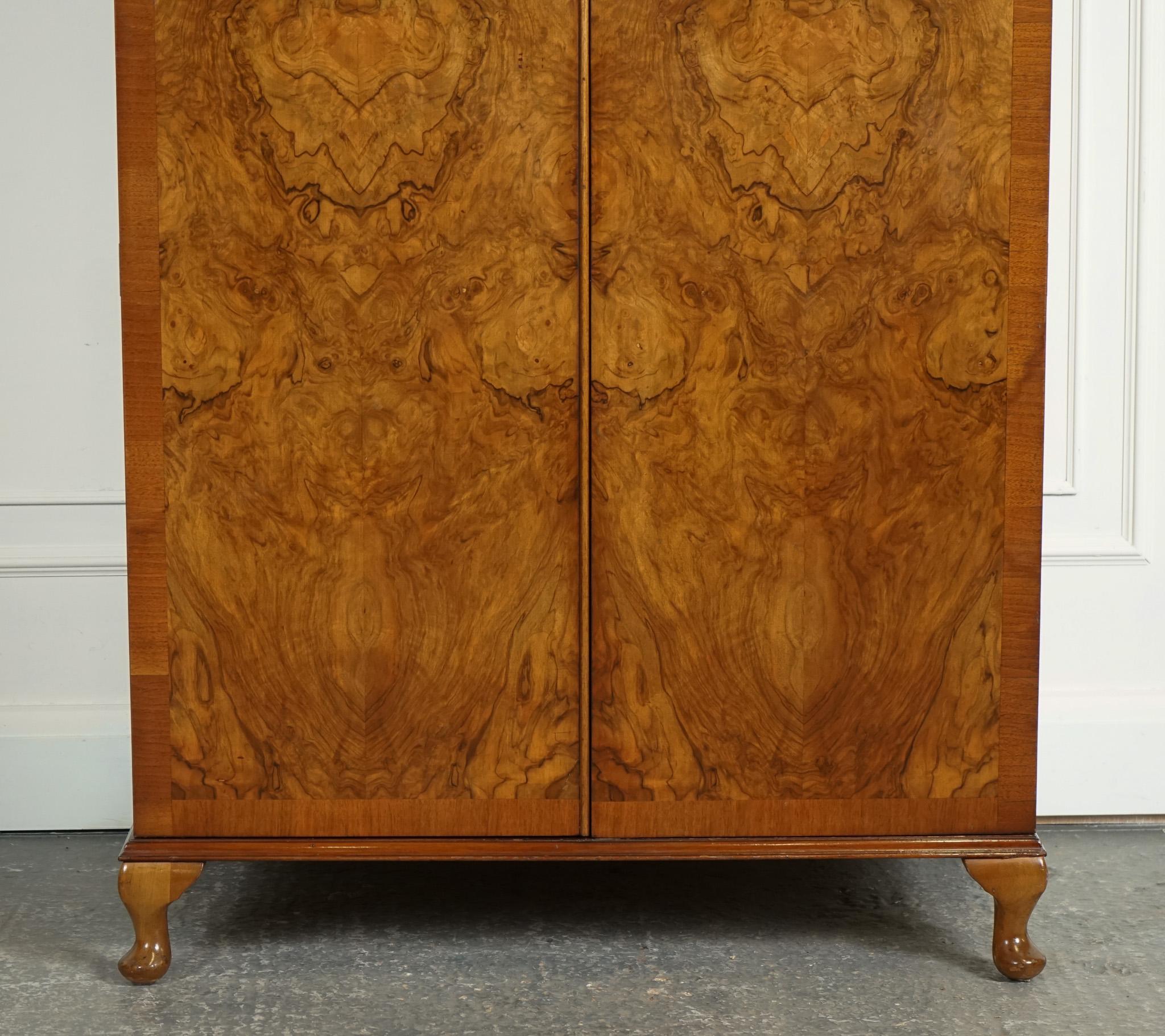 VINTAGE PETITE ART DECO 1940s BURR WALNUT WARDROBE MADE BY HEIRLOOM In Good Condition For Sale In Pulborough, GB