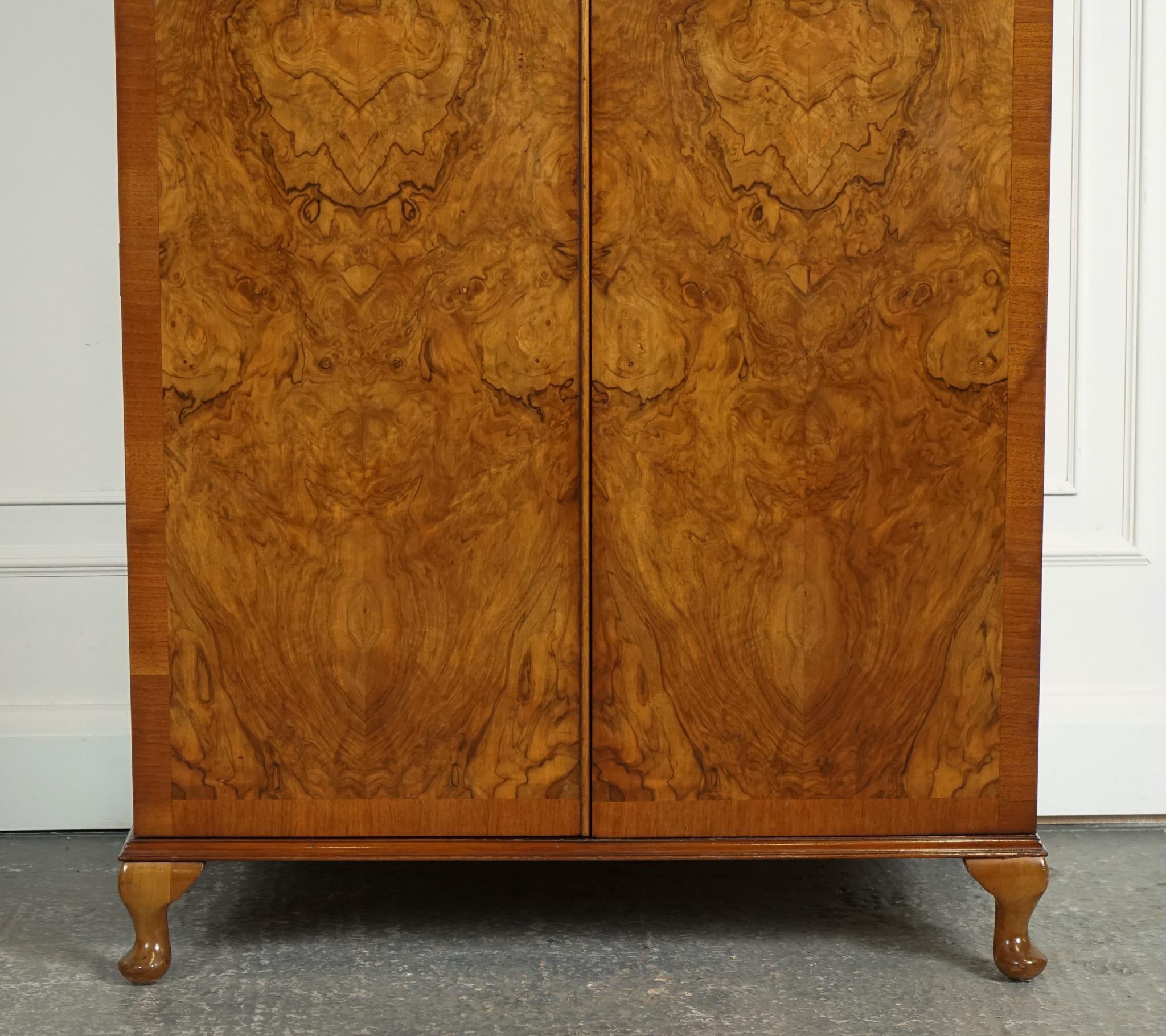 VINTAGE PETITE ART DECO 1940s BURR WALNUT WARDROBE MADE BY HEIRLOOM In Good Condition In Pulborough, GB