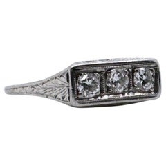 Vintage Petite Art Deco Platinum Three Stone Diamond Ring