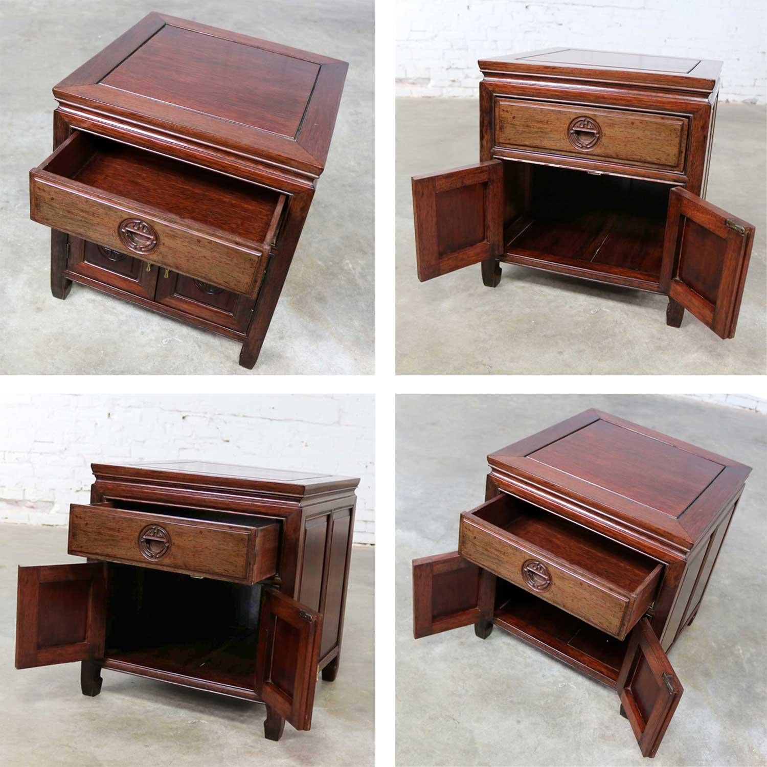 Vintage Petite Asian Rosewood Square End Table Cabinet Style George Zee of Hong  4