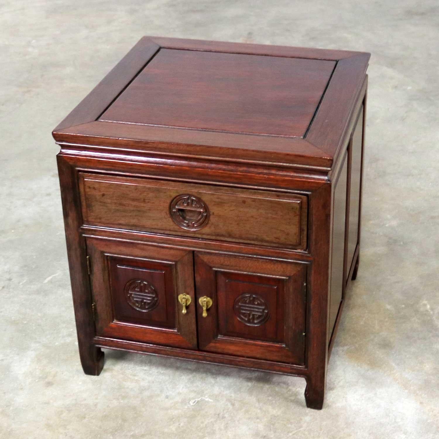 Chinoiserie Vintage Petite Asian Rosewood Square End Table Cabinet Style George Zee of Hong 