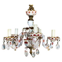 Vintage Petite Bavarian Porcelain Chandelier, 5 Armed, Red, Continental Lighting