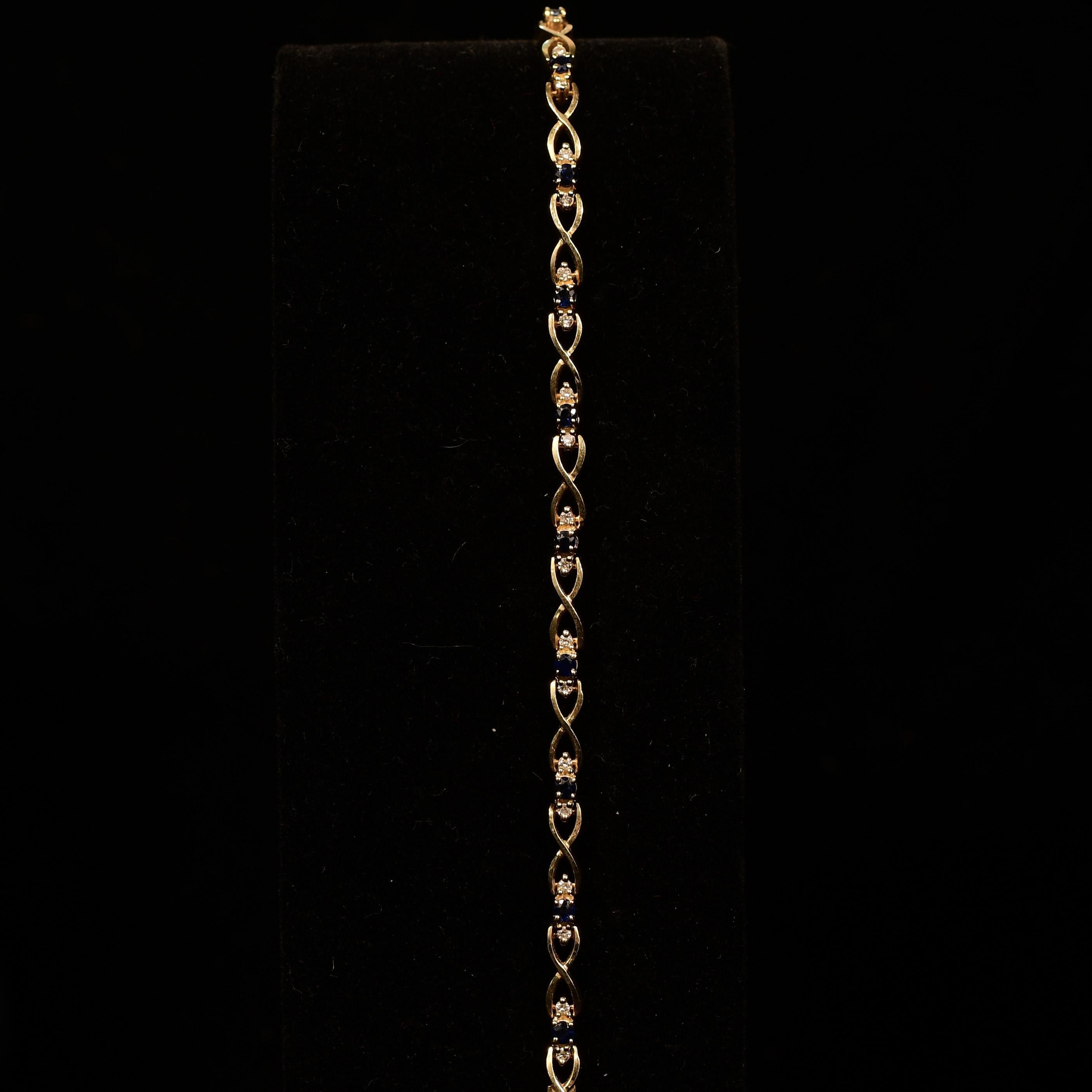 Kleines Vintage-Armband mit Diamanten und Saphiren im Zustand „Gut“ in Addison, TX