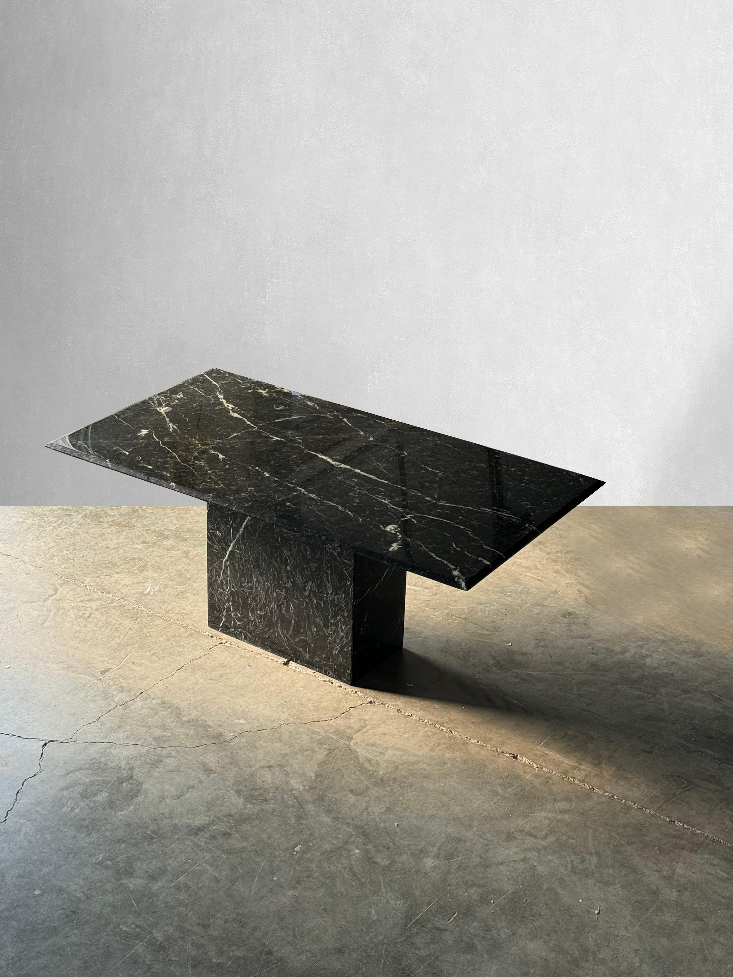 Post-Modern Vintage Petite Dining Table in Black Nero Marquina Marble For Sale