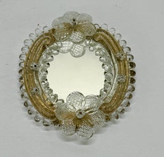 Vintage Petite Floral and Gold Leaf Venetian Glass Wall Mirror