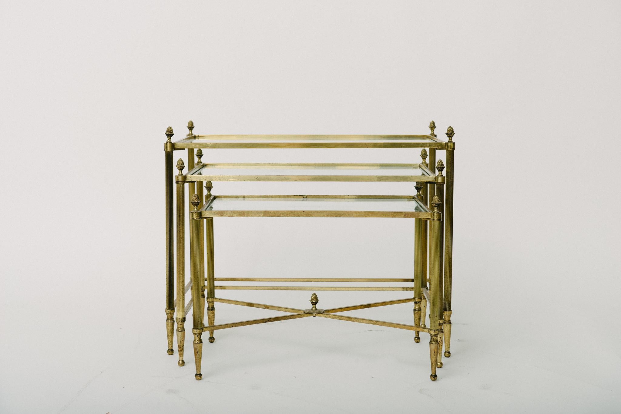 Vintage Petite French Brass Nesting Tables 1
