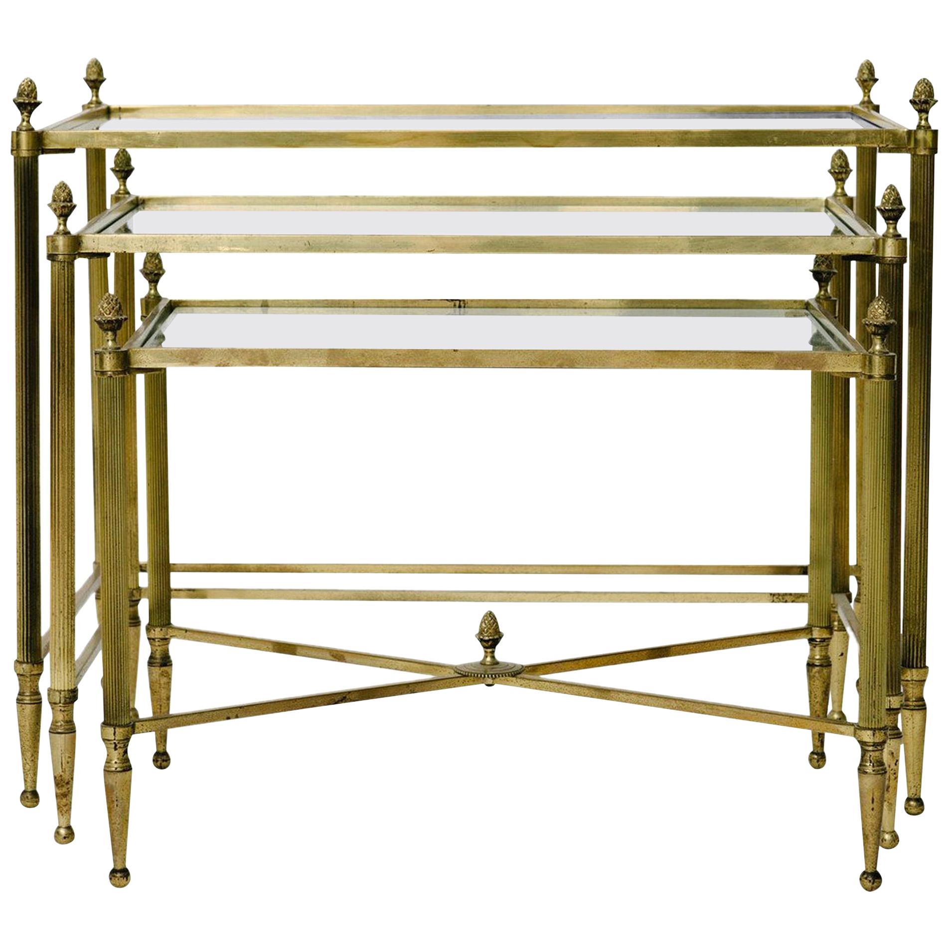 Vintage Petite French Brass Nesting Tables