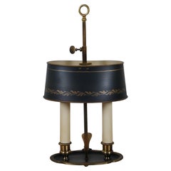 Retro Petite French Bronze Bouillotte Two Light Budoir Table Lamp Tole Shade