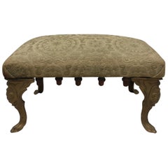Vintage Petite French Footstool with Brass Legs and Wooden Finials