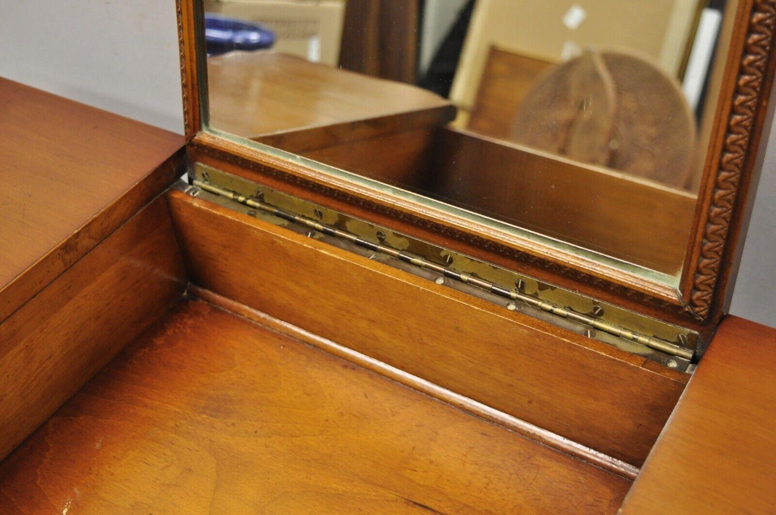 20th Century Vintage Petite French Provincial Style Cherry Flip Top Vanity Table with Mirror