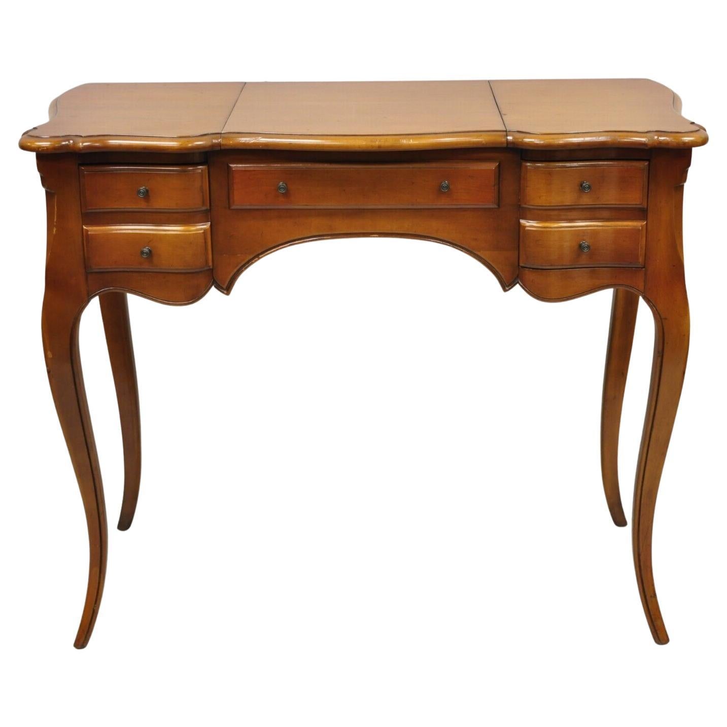 Vintage Petite French Provincial Style Cherry Flip Top Vanity Table with Mirror