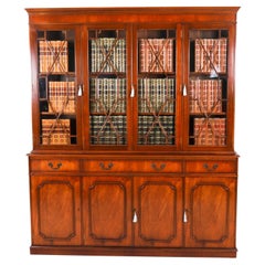 Vintage Petite Georgian Revival Flame Mahogany Four Door Bookcase 20th Century