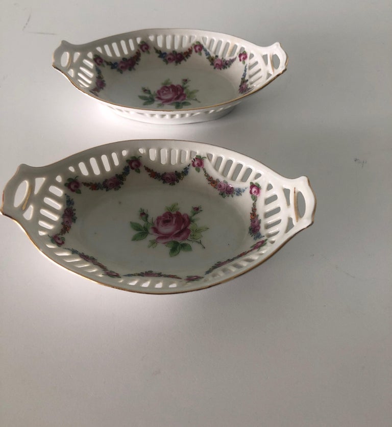 Vintage Petite German Bone China Candy Dishes Pierced Rims with