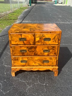 Vintage Petite Italian Olive Burlwood Chest of Drawers